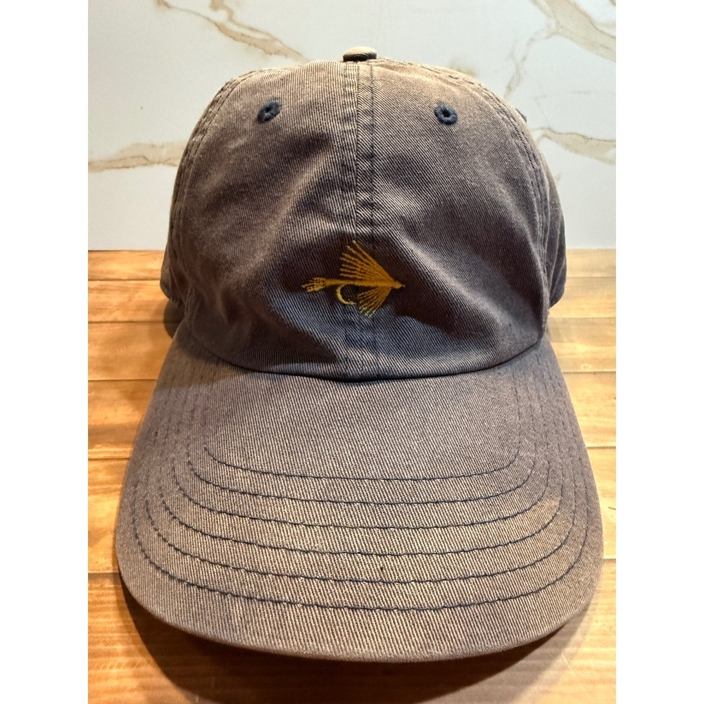 Orvis Fly Fishing Hat Faded Navy Blue Yellow Embroidered Logo Strapback Cap